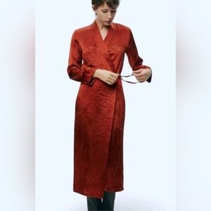 NWT Creased Satin Kimono Wrap Midi Dress, Size M